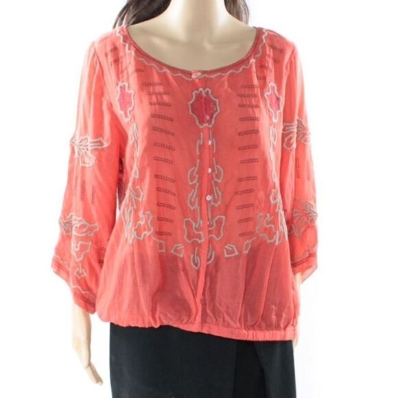 Free People Button Front Boho Blouse Embroidered S - Picture 1 of 6